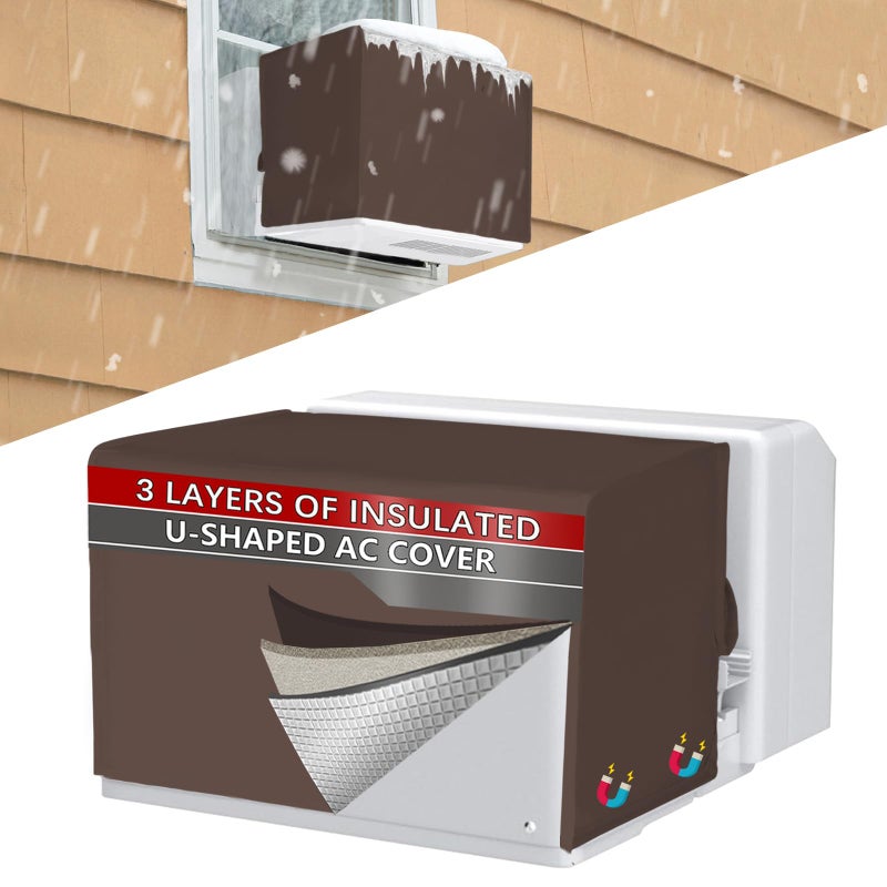 Amerbro 20L x 135H x 125D Outdoor Window Air Conditioner Cover Compatible with Midea UShaped Air Conditioner 800010000120000 BTU 3 Layers Insulation AC Cover Air Conditioner Covers Outside Brown - Image 2