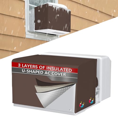 Amerbro 20L x 135H x 125D Outdoor Window Air Conditioner Cover Compatible with Midea UShaped Air Conditioner 800010000120000 BTU 3 Layers Insulation AC Cover Air Conditioner Covers Outside Brown - Image 1