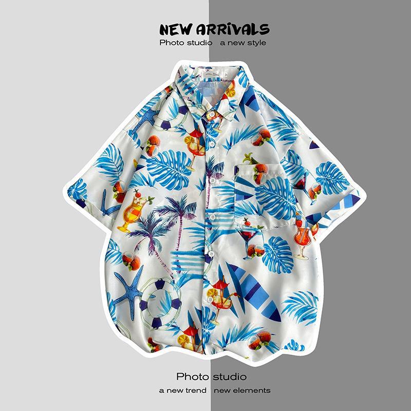 Thai Short-Sleeved Printed Shirt for Men on the Beach, Handsome Retro Hong Kong Style Vintage Floral Versatile Trendy Wholesale - Image 1