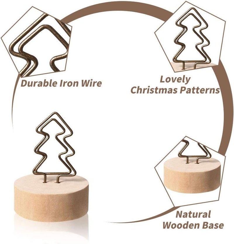 YBB 12 Pcs Christmas Wooden Base Place Card Holder, Xmas Tree Star Gift Shaped Picture Memo Note Photo Clip Number Holder Table Card for Christmas Party Wedding Home Bar Decoration - Image 2