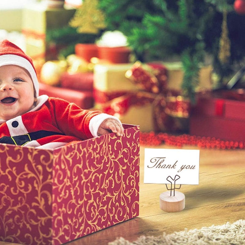 YBB 12 Pcs Christmas Wooden Base Place Card Holder, Xmas Tree Star Gift Shaped Picture Memo Note Photo Clip Number Holder Table Card for Christmas Party Wedding Home Bar Decoration - Image 3