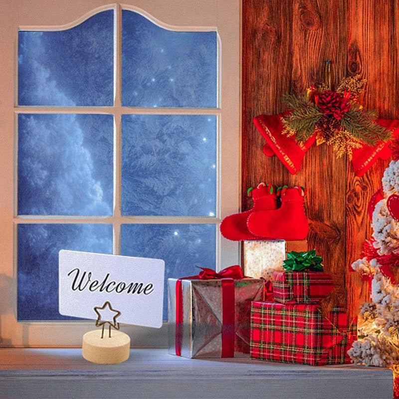 YBB 12 Pcs Christmas Wooden Base Place Card Holder, Xmas Tree Star Gift Shaped Picture Memo Note Photo Clip Number Holder Table Card for Christmas Party Wedding Home Bar Decoration - Image 5