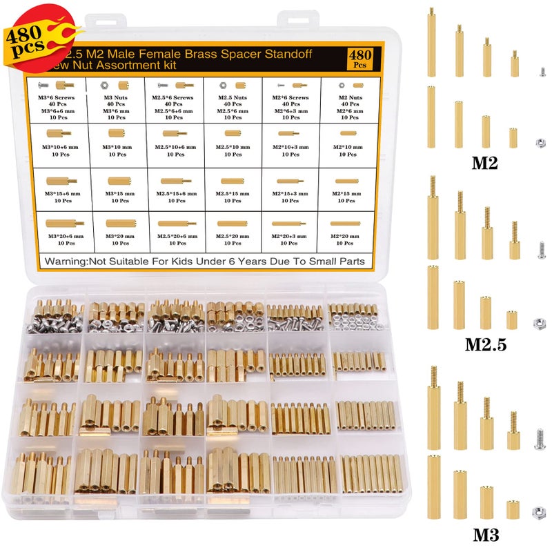 Csdtylh 480Pcs M2 M25 M3 Motherboard StandoffsScrewsNuts Kit Hex MaleFemale Brass Spacer Standoffs Laptop Screws for DIY Computer Build Electronic Projects Raspberry Pi Circuit Board etc - Image 2