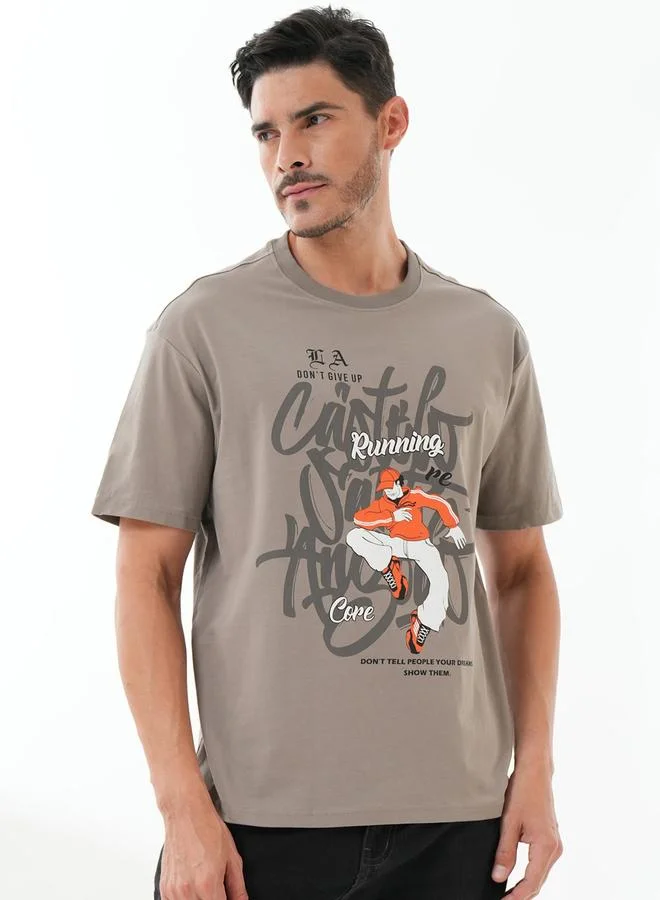 تايك تو Grey Graphic Print Short Sleeves Round Neck T-Shirt By Reprise