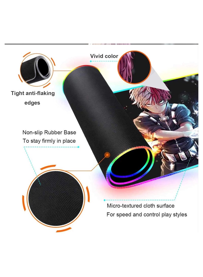 General RGB Gaming Mouse Pad Anime Todoroki Custom Design Mouse Pad with Non Slip Rubber Base, Stitched Edge Mouse Pad Washable Computer Keyboard Mouse Desktop Pad for Laptop and Computer, 31.5x11.8 inches  - Image 3