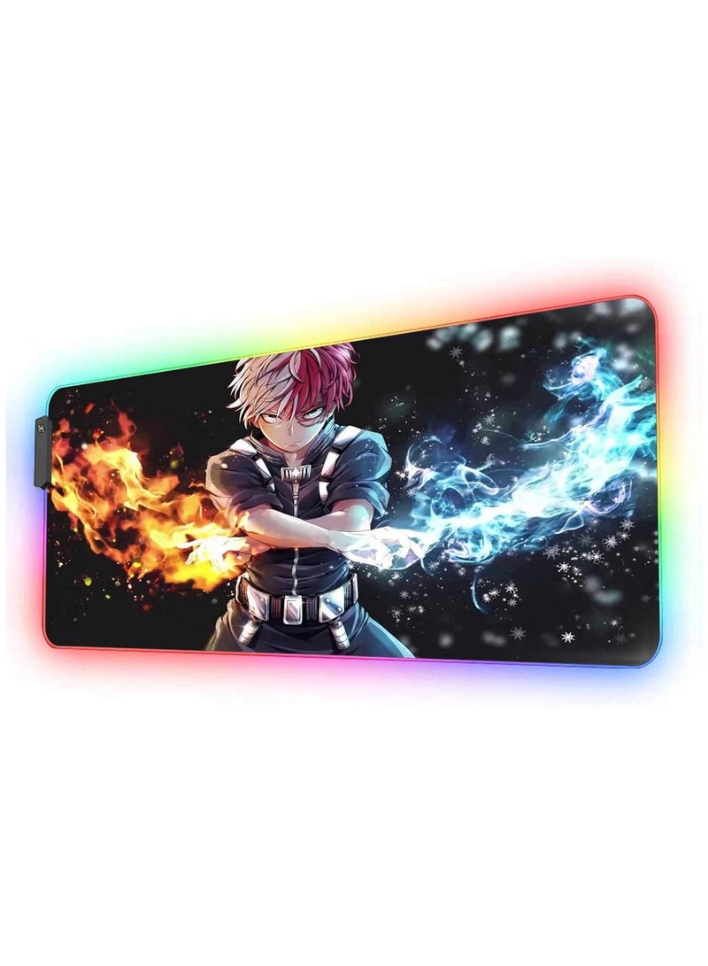 General RGB Gaming Mouse Pad Anime Todoroki Custom Design Mouse Pad with Non Slip Rubber Base, Stitched Edge Mouse Pad Washable Computer Keyboard Mouse Desktop Pad for Laptop and Computer, 31.5x11.8 inches  - Image 1