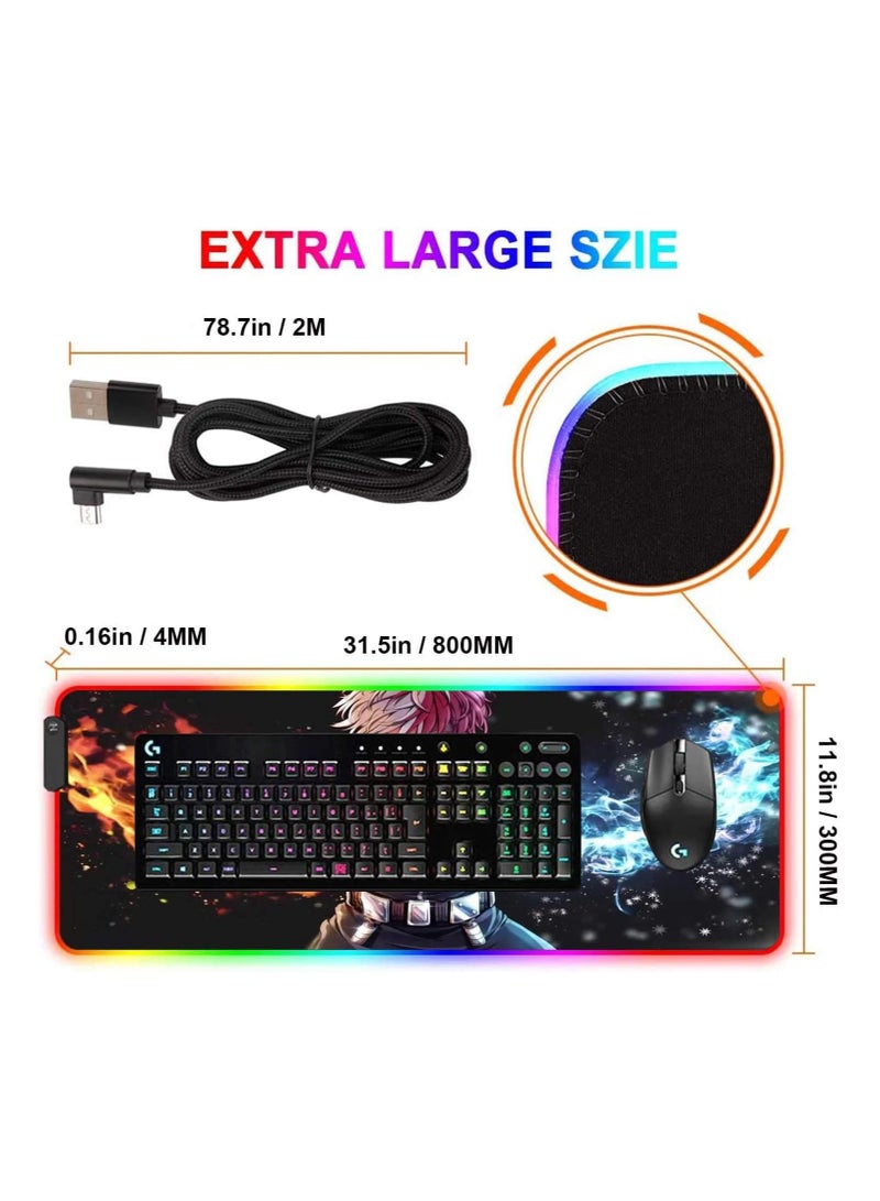 General RGB Gaming Mouse Pad Anime Todoroki Custom Design Mouse Pad with Non Slip Rubber Base, Stitched Edge Mouse Pad Washable Computer Keyboard Mouse Desktop Pad for Laptop and Computer, 31.5x11.8 inches  - Image 2