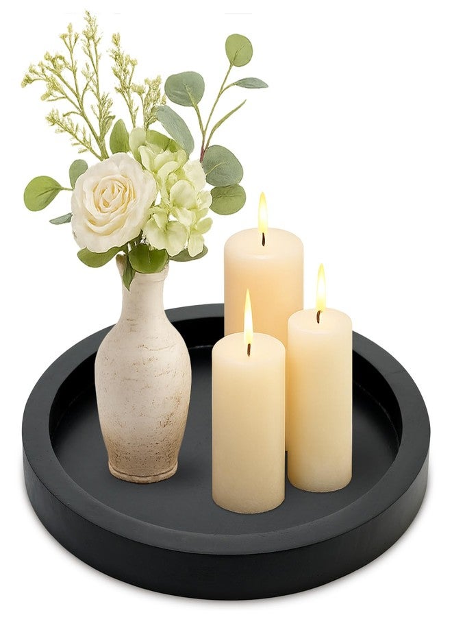 Ayiaren Round Decorative Tray for Coffee Dining Table Countertop Small Wooden Serving Trays Farmhouse Kitchen Home Living Room Decor and Bathroom Accessories Tray Black Rustic Wood Candle Centerpiece Trays - Image 1