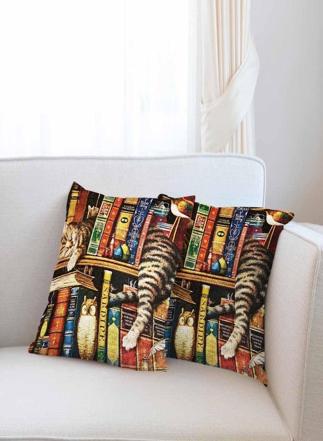 Beabes Throw Pillow Covers,Cat Bookshelf,Pillow Cases for Bedroom Living Room Pack of 2 - Image 4