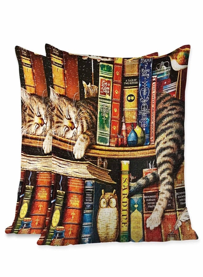 Beabes Throw Pillow Covers,Cat Bookshelf,Pillow Cases for Bedroom Living Room Pack of 2 - Image 1