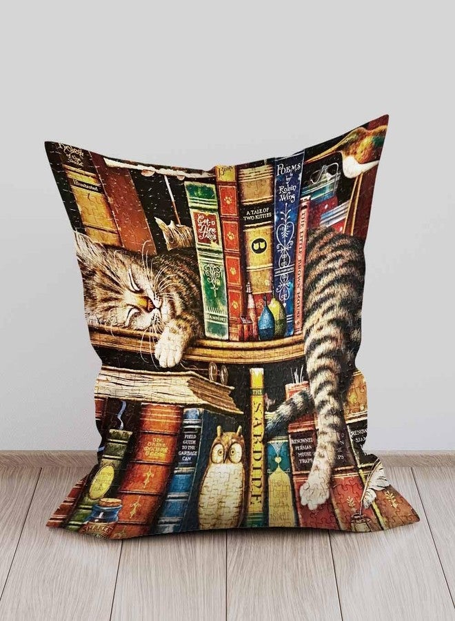 Beabes Throw Pillow Covers,Cat Bookshelf,Pillow Cases for Bedroom Living Room Pack of 2 - Image 3