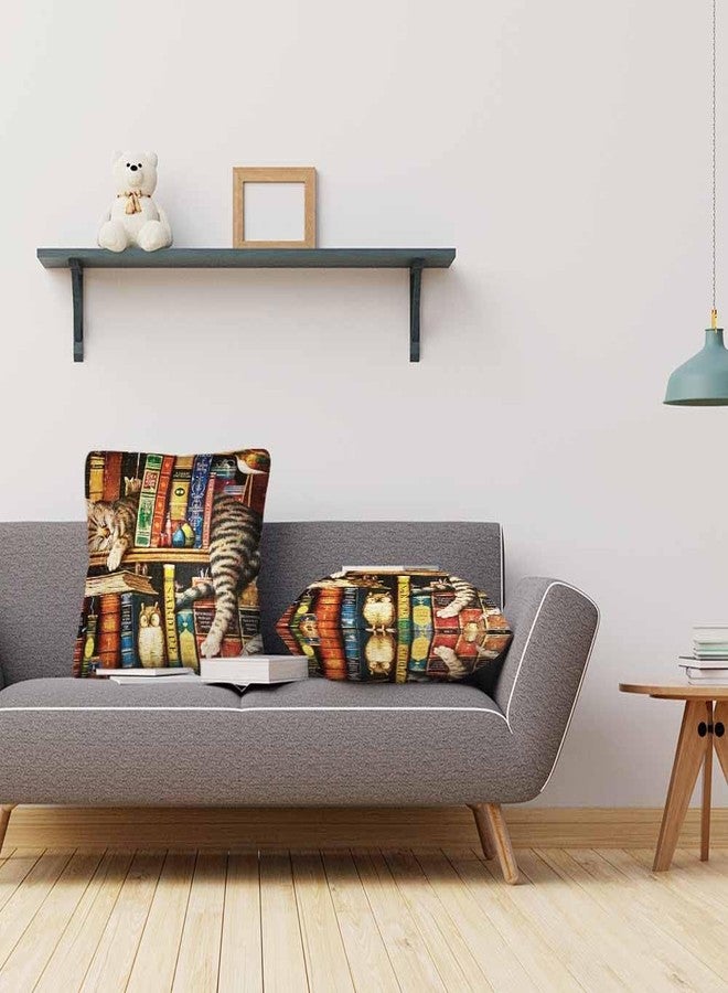 Beabes Throw Pillow Covers,Cat Bookshelf,Pillow Cases for Bedroom Living Room Pack of 2 - Image 5