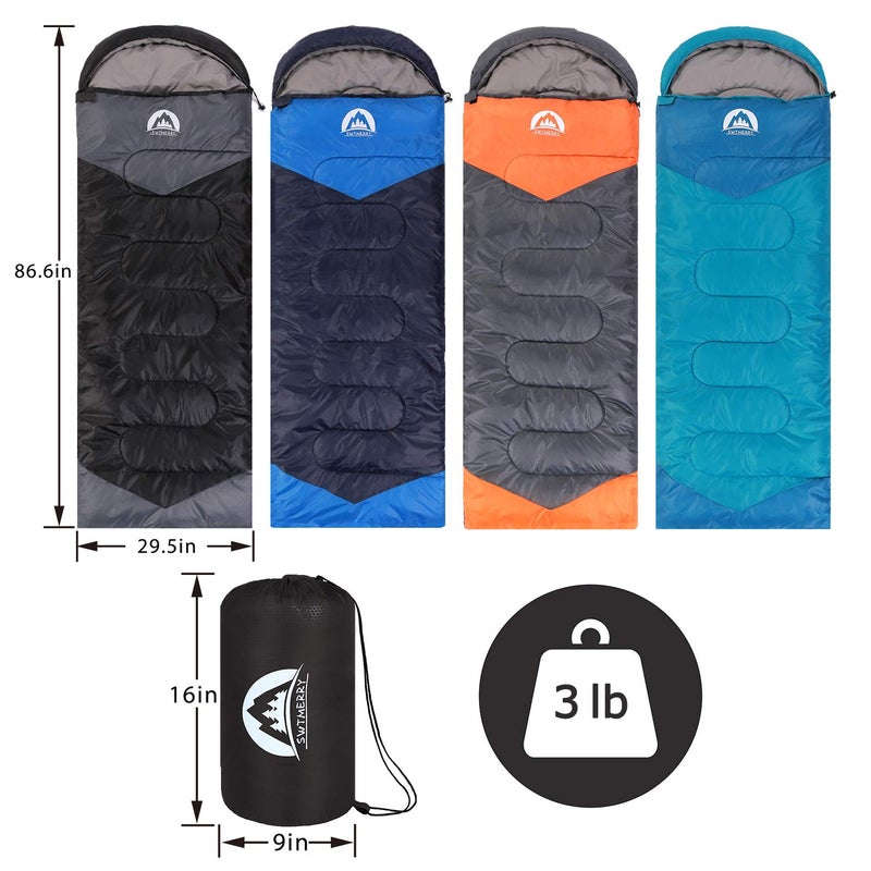 SWTMERRY Sleeping Bag 3 Seasons (Summer, Spring, Fall) Warm & Cool Weather - Lightweight,Waterproof Indoor & Outdoor Use for Kids, Teens & Adults for Camping Hiking, Backpacking and Survival (Black Grey) - Image 2
