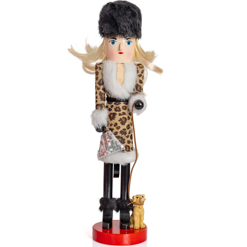 Ornativity Shopping Lady Christmas Nutcracker  Wooden Glitter Shopper with Dog Mom Themed Holiday Nut Cracker Doll Figure Decorations 15