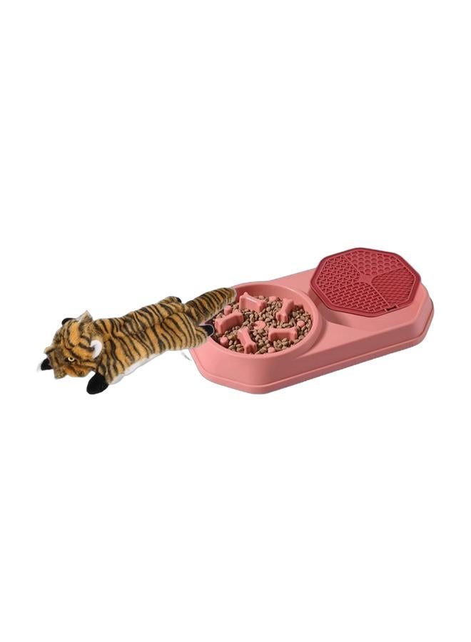 Interactive Dog Squeaky Tiger Toy - A Durable, Plush Toy for Fun and Engaging Playtime with Your Dog (Tiger) & Slow Feeder Dog Cat Bowl 2 in 1 Eco-Friendly Pet Lick Mat Double Slow-eating Basin Bowls (Pink)Bundle - Image 1