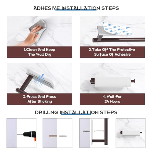 ASTOFLI Paper Towel Holder Under Cabinet No Drilling, Self Adhesive Paper Towel Holder Wall Mount for Kitchen Rack, Under Counter Napin Holder No Drill, RV, 304 Stainless Steel, Oil Rubbed Bronze - Image 4