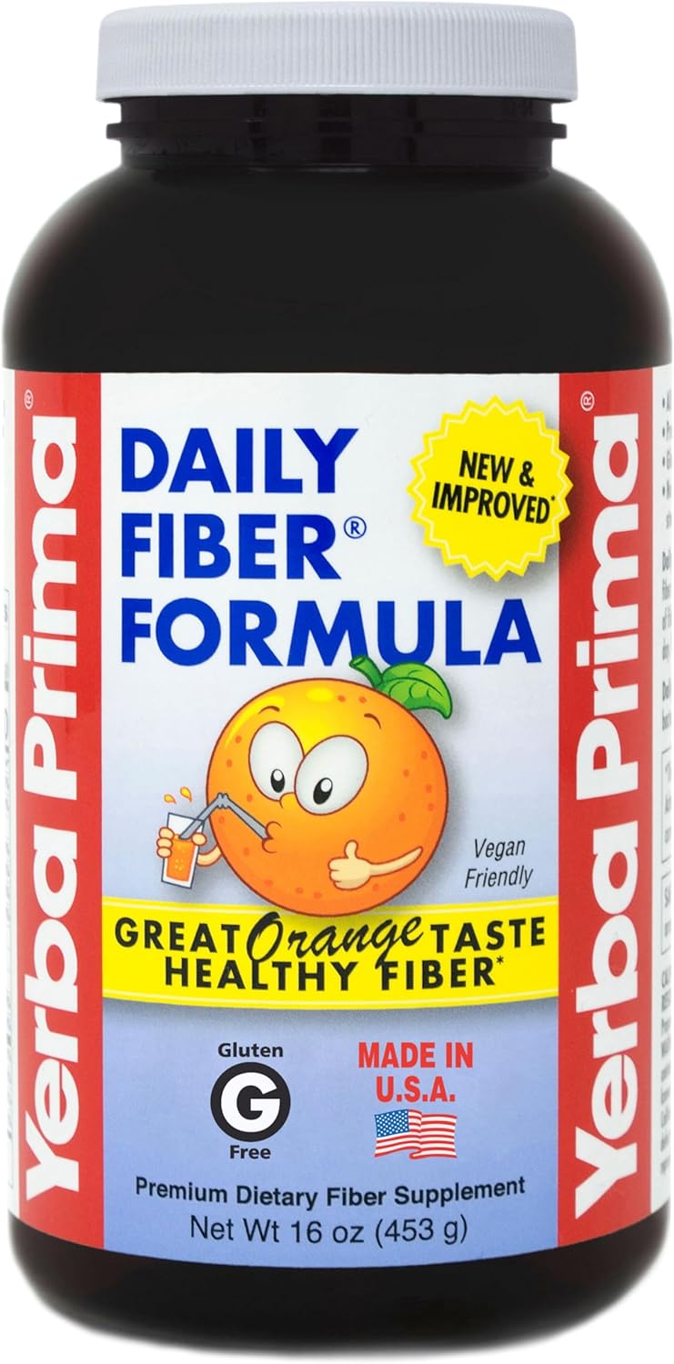 Yerba Prima Orange Flavored Daily Fiber Formula 16 oz Powder  Great Tasting Premium Bulking Supplement for Regularity Support Contains 5 Fiber Types Made in The USA NonGMO Gluten Free - Image 1