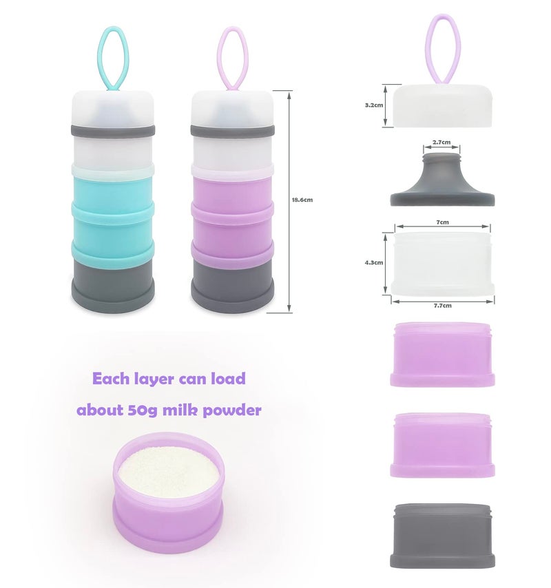 LADISO Baby Formula Dispenser, Portable Milk Powder Dispenser Container, Baby Feeding Travel Storage Container, Non-Spill Stackable Baby Snack Storage Container, BPA Free, 4 Compartments, 2 Packs - Image 5