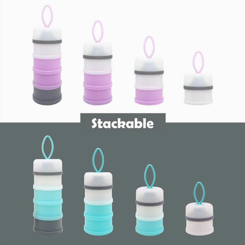 LADISO Baby Formula Dispenser, Portable Milk Powder Dispenser Container, Baby Feeding Travel Storage Container, Non-Spill Stackable Baby Snack Storage Container, BPA Free, 4 Compartments, 2 Packs - Image 3