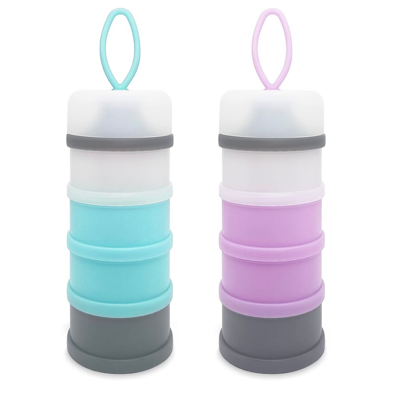 LADISO Baby Formula Dispenser, Portable Milk Powder Dispenser Container, Baby Feeding Travel Storage Container, Non-Spill Stackable Baby Snack Storage Container, BPA Free, 4 Compartments, 2 Packs - Image 1