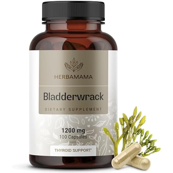 HERBAMAMA Bladderwrack Capsules - 1200mg Bladderwrack Herb Powder for Energy & Overall Support - Vegan, Non-GMO Sea Iodine Source Supplement, 100 Caps - Image 1