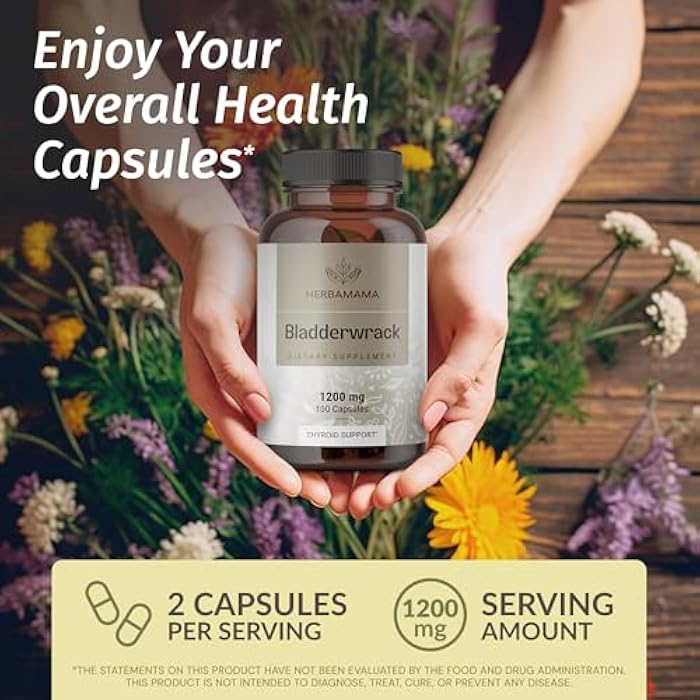 HERBAMAMA Bladderwrack Capsules - 1200mg Bladderwrack Herb Powder for Energy & Overall Support - Vegan, Non-GMO Sea Iodine Source Supplement, 100 Caps - Image 2