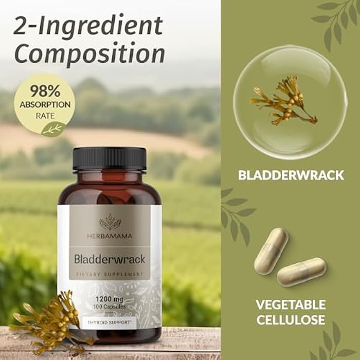 HERBAMAMA Bladderwrack Capsules - 1200mg Bladderwrack Herb Powder for Energy & Overall Support - Vegan, Non-GMO Sea Iodine Source Supplement, 100 Caps - Image 4
