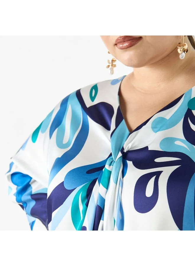 Ulla Popken Plus Size Ulla Popken Printed Viscose Kaftan Maxi Dress with Short Sleeves