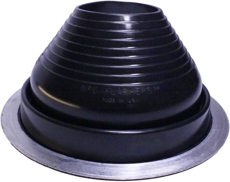 Flashers #6 Black EPDM Round Flexible Roof Jack Pipe Boot Metal Roofing Pipe Flashing (Pipe OD 5" to 9") - 100% Made In The USA - Image 1
