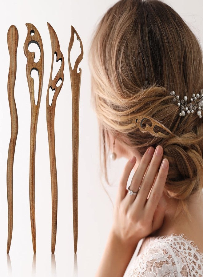Chuangdi 8 Pieces Wooden Hair Sticks Japanese Hair Chopstick for Women Bun Maker, Chinese Chopstick Hairpin for Women Handmade Chignon Maker Accessories(Retro Pattern) - Image 5