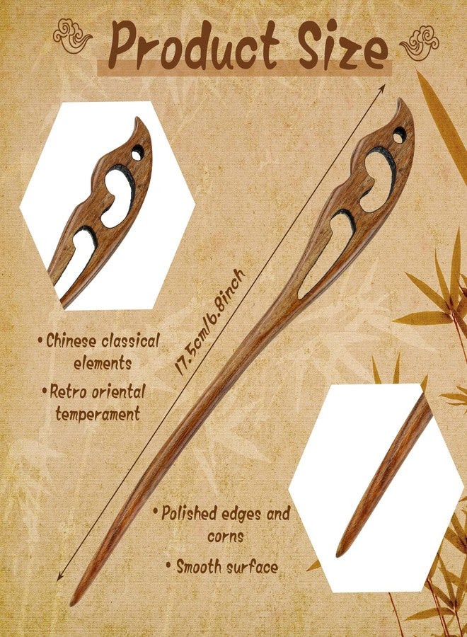 Chuangdi 8 Pieces Wooden Hair Sticks Japanese Hair Chopstick for Women Bun Maker, Chinese Chopstick Hairpin for Women Handmade Chignon Maker Accessories(Retro Pattern) - Image 2