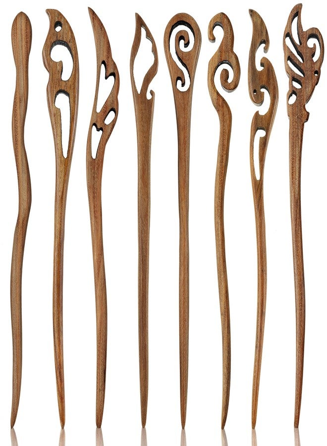 Chuangdi 8 Pieces Wooden Hair Sticks Japanese Hair Chopstick for Women Bun Maker, Chinese Chopstick Hairpin for Women Handmade Chignon Maker Accessories(Retro Pattern) - Image 1