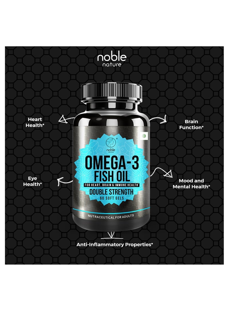 noble nature Omega 3 Fish Oil with EPA & DHA Fatty Acids - Heart, Brain & Immune Support for Men & Women, 1000 mg, Double Strength, 60 Softgels  - Image 5