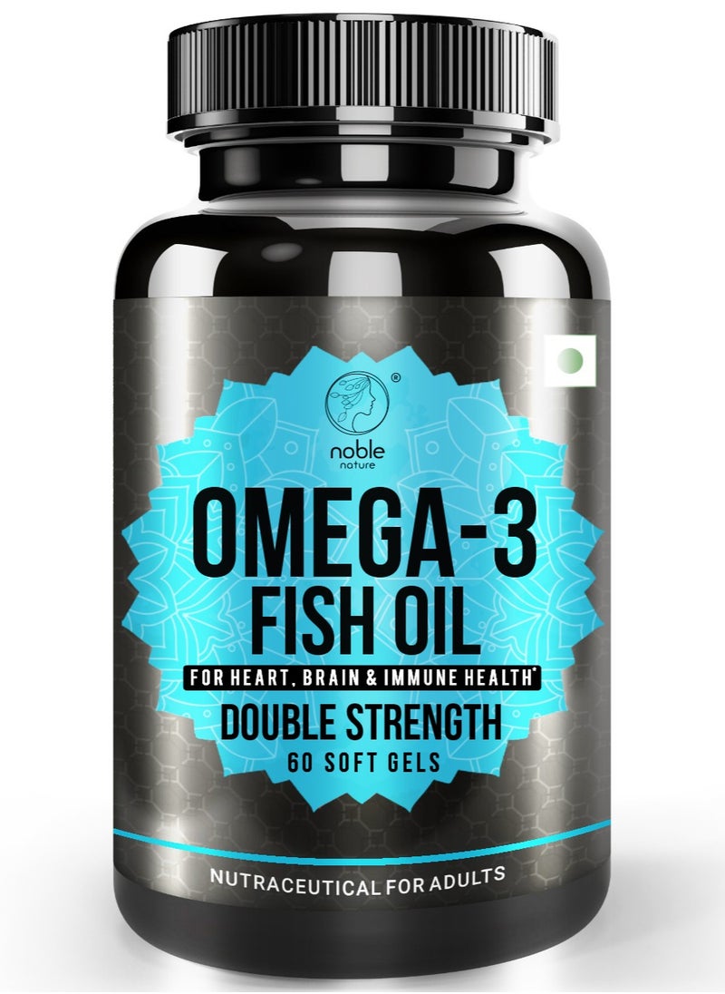 noble nature Omega 3 Fish Oil with EPA & DHA Fatty Acids - Heart, Brain & Immune Support for Men & Women, 1000 mg, Double Strength, 60 Softgels  - Image 1