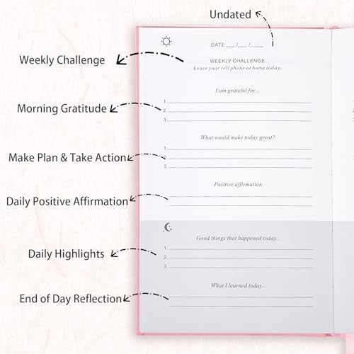 Thboxes Daily Gratitude Journal for Women, 8.4 X 5.7 Inch Undated, 5 Minute Journal for Happiness, Mindfulness, Reflection, Daily Affirmations, Light Pink - Image 3