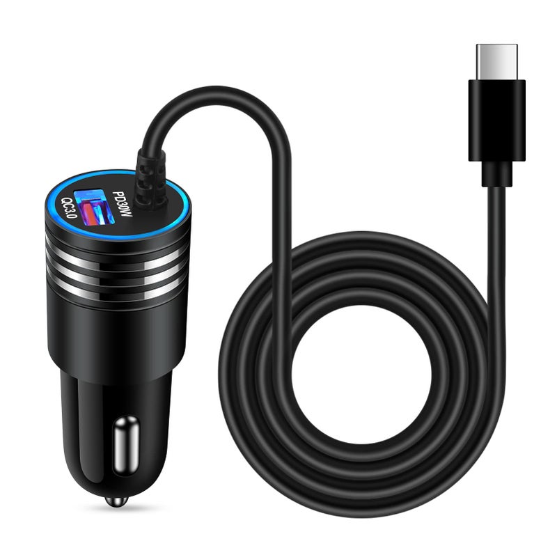 ANDHOT شاحن سيارة فائق السرعة 48 واط USB C مع كابل شحن سريع مدمج 30 واط لهواتف أندرويد لشركة سامسونج جالاكسي S25 S24 S23 ألترا S22 S21 S20 FE A16 A15 A14 A54 A53 A23 A13 A03S Z فليب 7 6 - Image 1
