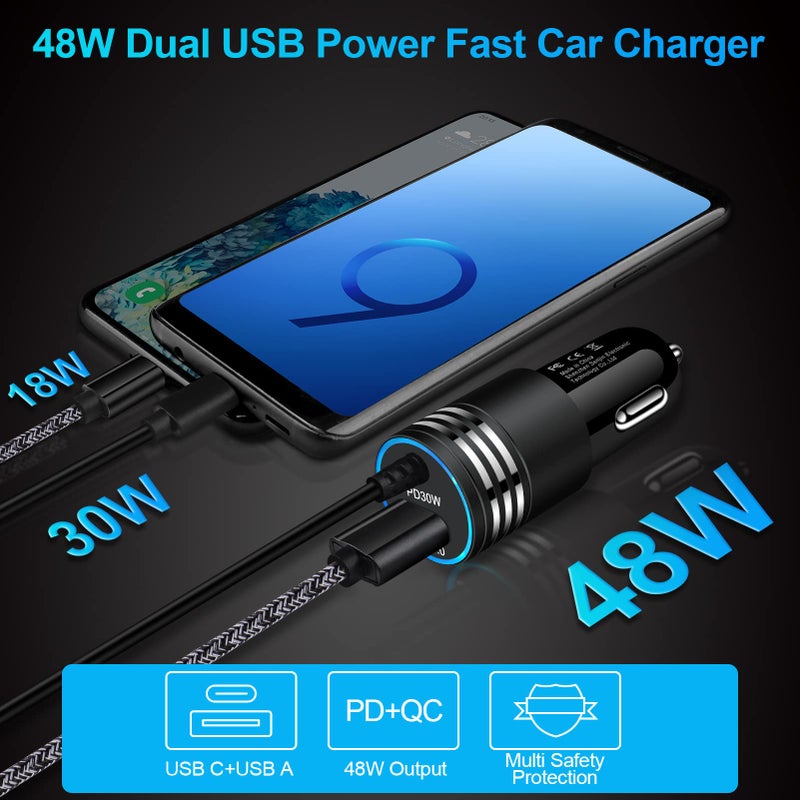 ANDHOT شاحن سيارة فائق السرعة 48 واط USB C مع كابل شحن سريع مدمج 30 واط لهواتف أندرويد لشركة سامسونج جالاكسي S25 S24 S23 ألترا S22 S21 S20 FE A16 A15 A14 A54 A53 A23 A13 A03S Z فليب 7 6 - Image 3