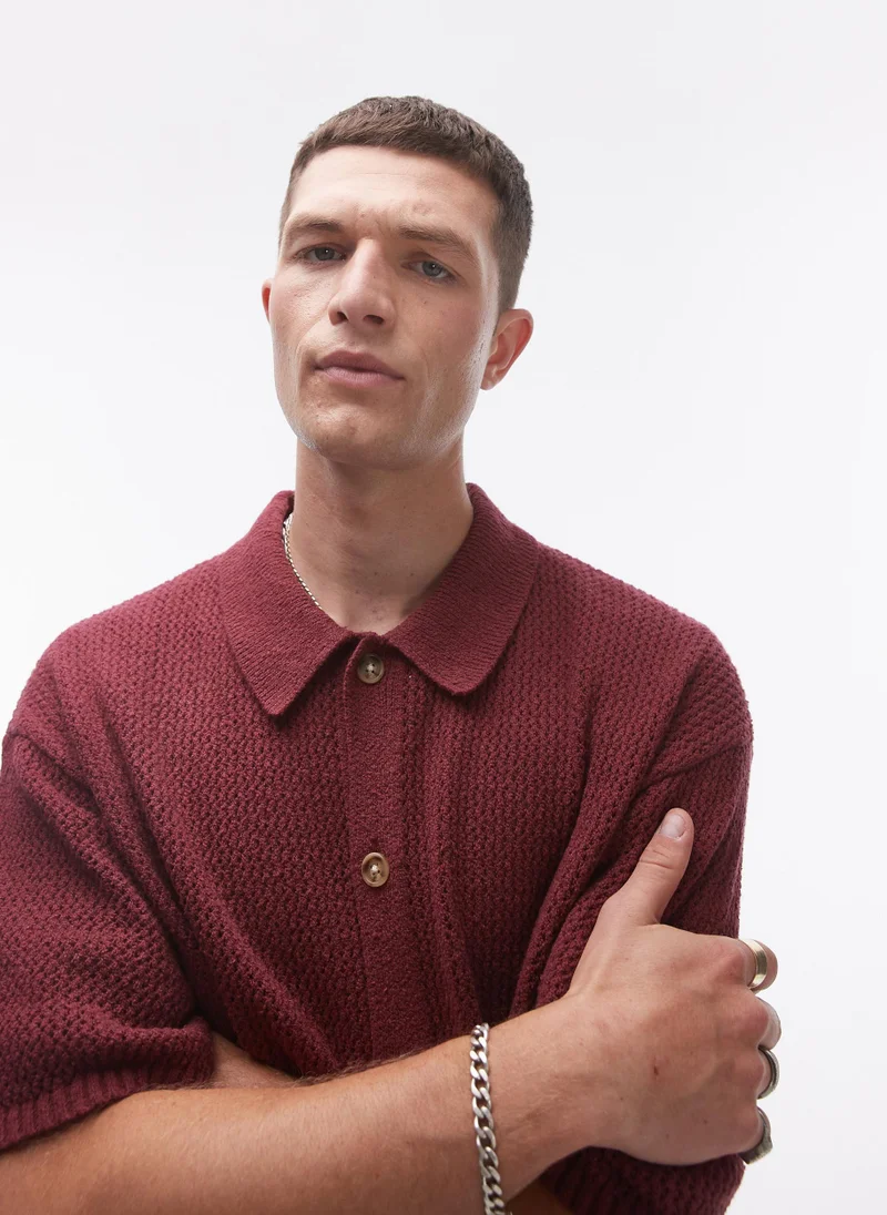 TOPMAN Casual Crochet Botton Polo