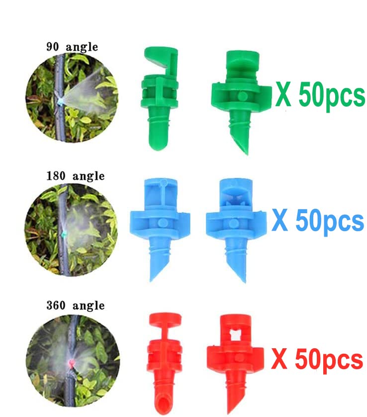 APPSTER 150pcs Water Spray Misting Nozzle Mini Sprinkler Sprayer Drip Irrigation for Plants Garden Lawn Irrigation System, 90 Degree, 180 Degree, 360 Degree, Plastic (150pcs Total | 50pcs Each) - Image 2