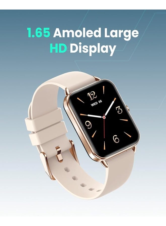 موكسيدو ساعة موكسيدو لونا الذكية – شاشة AMOLED عالية الدقة مقاس 1.65 بوصة، أكثر من 100 واجهة ساعة، مكالمات عبر البلوتوث، مراقبة صحية لحظية، متتبّع لياقة بدنية ذكي مع التحكم في الكاميرا – متوافقة مع أجهزة iOS وAndroid – لون ذهبي وردي. - Image 5