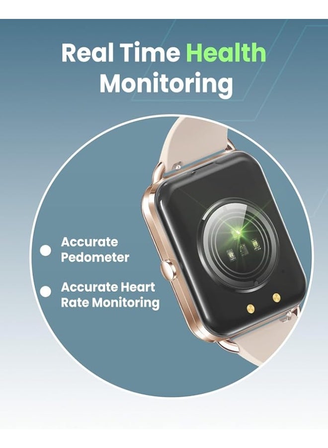 موكسيدو ساعة موكسيدو لونا الذكية – شاشة AMOLED عالية الدقة مقاس 1.65 بوصة، أكثر من 100 واجهة ساعة، مكالمات عبر البلوتوث، مراقبة صحية لحظية، متتبّع لياقة بدنية ذكي مع التحكم في الكاميرا – متوافقة مع أجهزة iOS وAndroid – لون ذهبي وردي. - Image 4