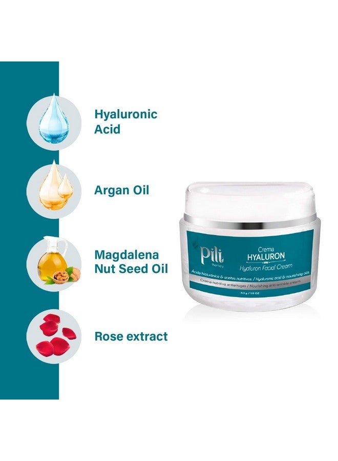 بيلي كريم بيلي هيالورون للوجه | كريم حمض الهيالورونيك للوجه مع زيت الأرغان وزيت جوز الجنة. كريم فائق الترطيب مضاد للشيخوخة والتجاعيد، كريم نهاري أو كريم ليلي مرطب | 1.8 أونصة - Image 3