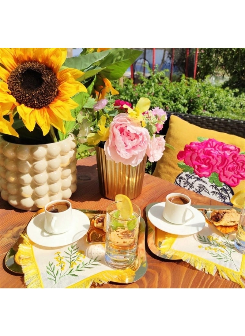 Decorative Yellow Floral Patterned Tassel Cocktail Napkin - 2 Pieces - pzsku/ZC033135D675B32C5DD04Z/45/_/1741257098/6f622e95-050a-4fe6-a6ca-70e6e14f03bf