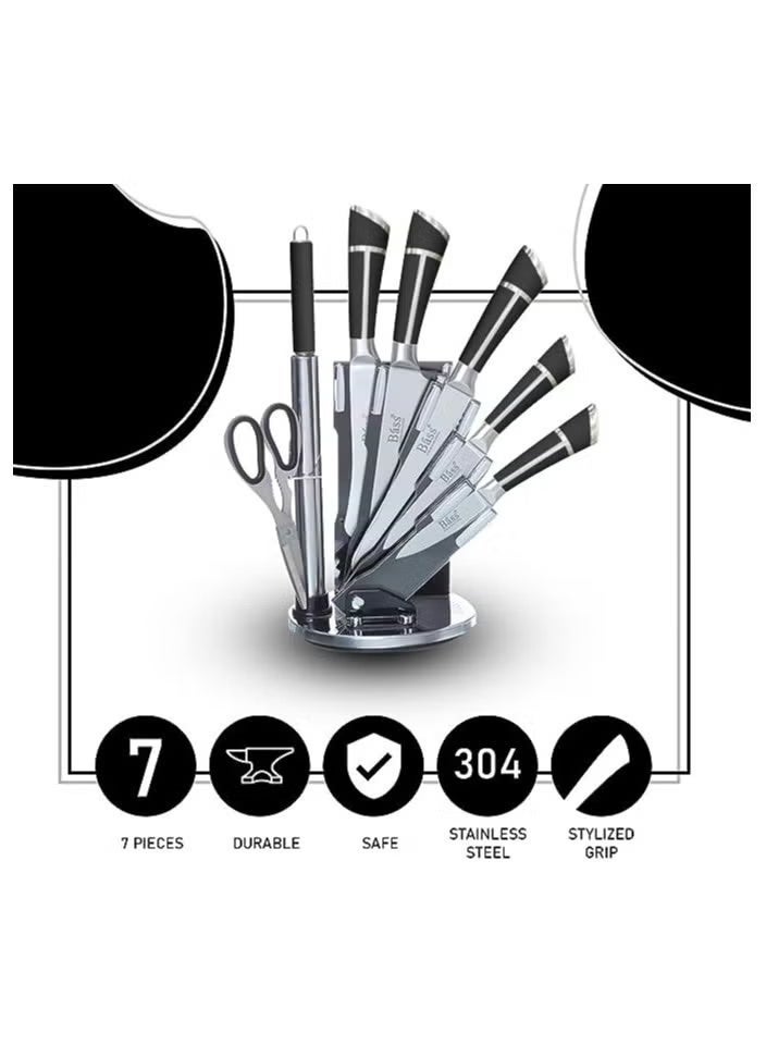 Baas BAS Kitchen Knife Set – Steak Knives and Kitchen Tools, High Carbon Stainless Steel, Ultra Sharp with Comfortable Handles (7 Pieces, Black) - Image 3