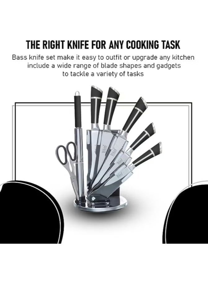 Baas BAS Kitchen Knife Set – Steak Knives and Kitchen Tools, High Carbon Stainless Steel, Ultra Sharp with Comfortable Handles (7 Pieces, Black) - Image 2
