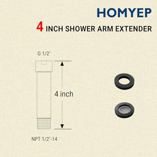 HOMYEP Shower Arm Extender 4 Inch Rainfall Shower Head Extension Arm Pipe, Female to Male 1/2 Inch, Polished Chrome - Image 2
