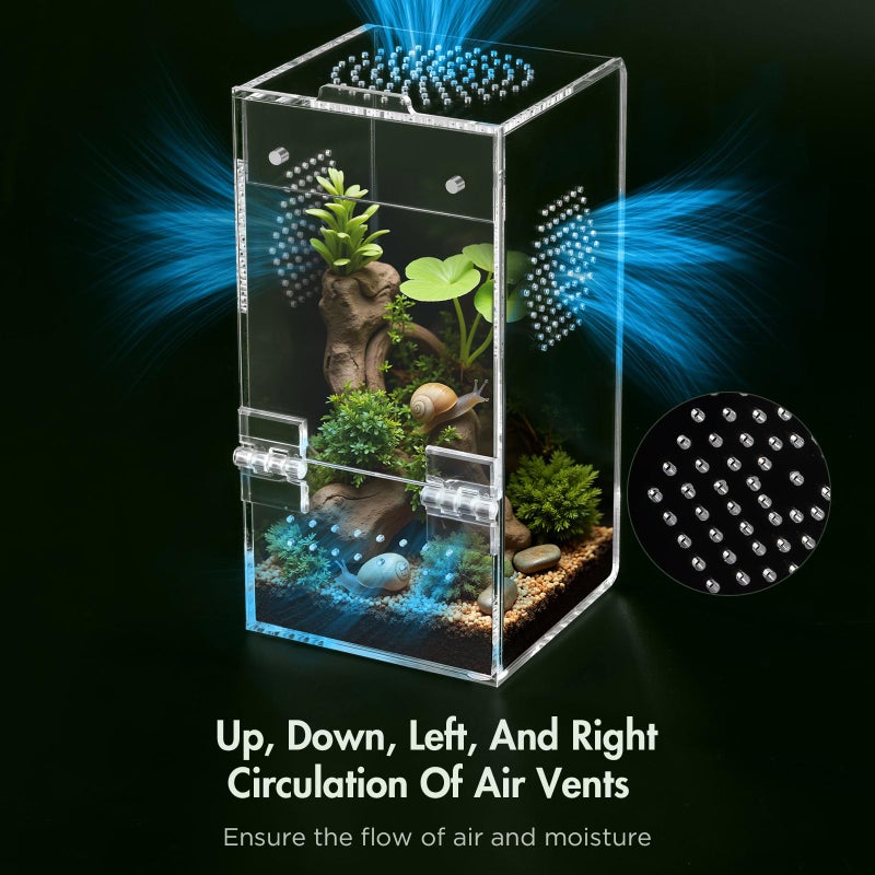 CourtyardAid Pre-Assembled Jumping Spider Enclosure, Acrylic Terrarium with Magnetic Door & All-Side Ventilation, Habitat for Spiderling, Mantis, Tarantula, Snail, 3.5"Ã—3.5"Ã—7" (Tweezer & Temp Sticker Included) - Image 5