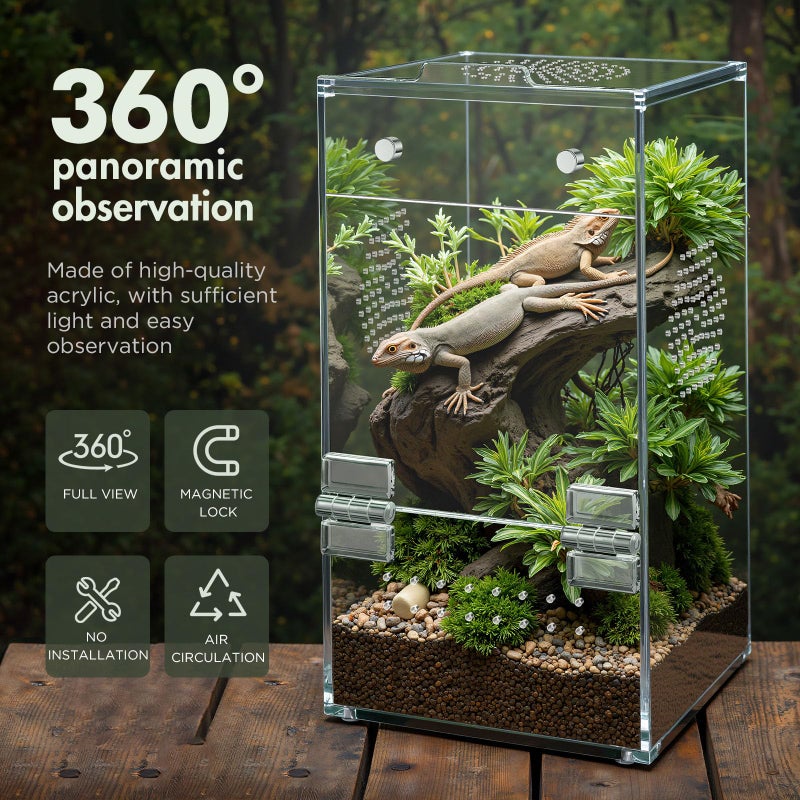 CourtyardAid Pre-Assembled Jumping Spider Enclosure, Acrylic Terrarium with Magnetic Door & All-Side Ventilation, Habitat for Spiderling, Mantis, Tarantula, Snail, 3.5"Ã—3.5"Ã—7" (Tweezer & Temp Sticker Included) - Image 2