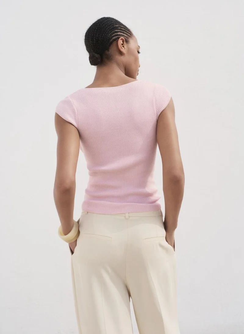 MANGO Short-Sleeved Ribbed Sweater