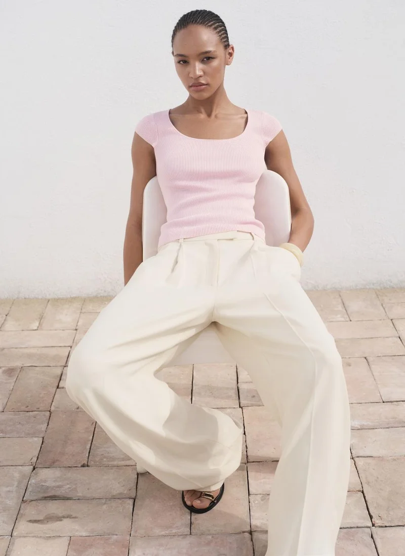 MANGO Short-Sleeved Ribbed Sweater